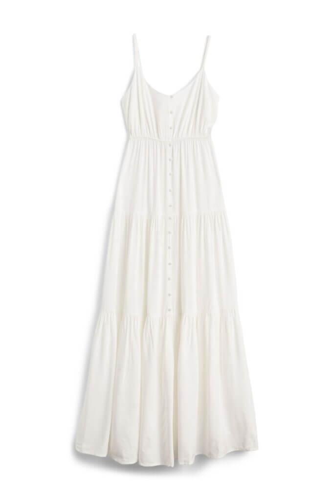 Stitch Fix women’s sleeveless tiered maxi dress with button detail.