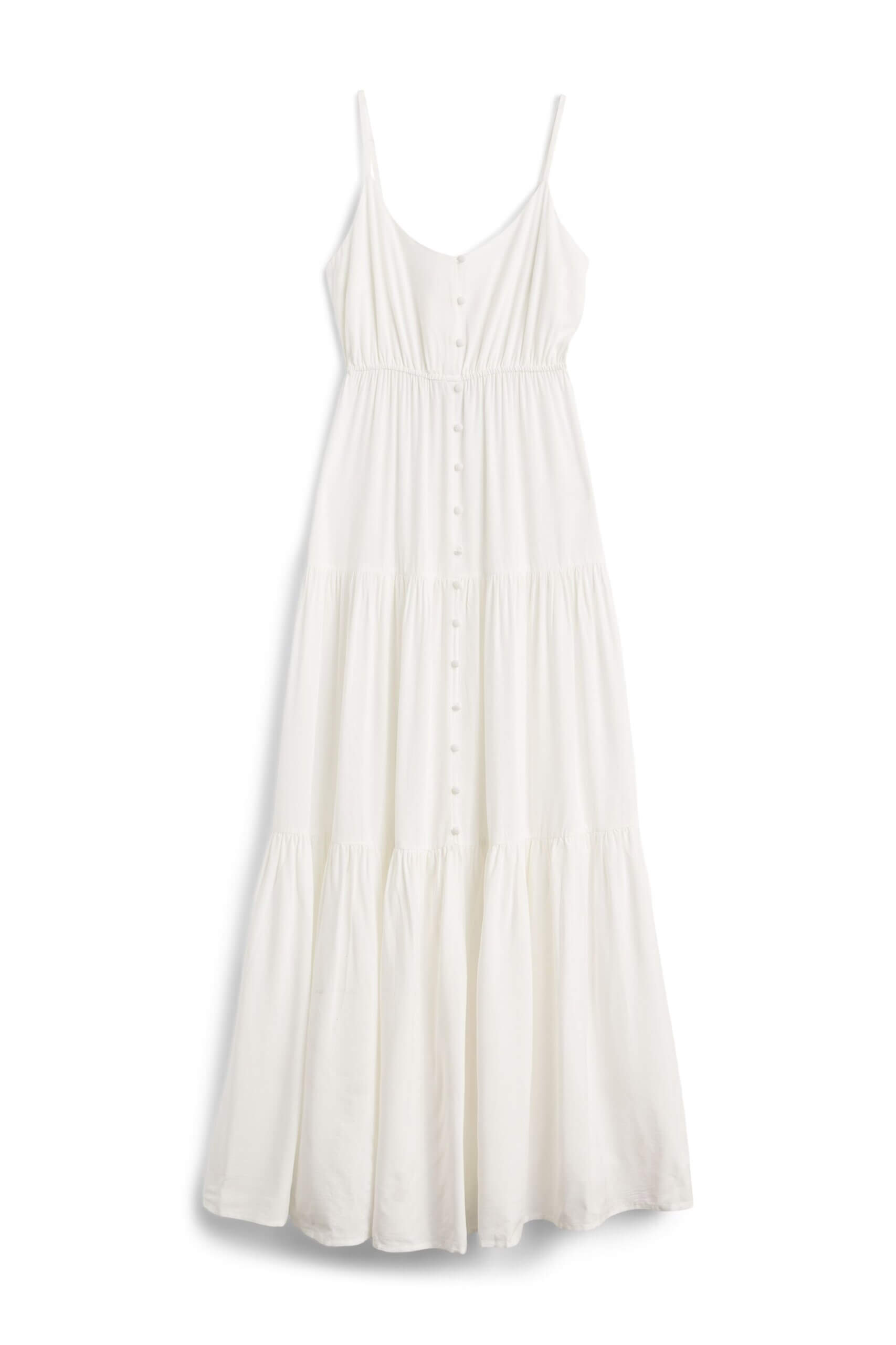 Stitch Fix women’s sleeveless tiered maxi dress with button detail.