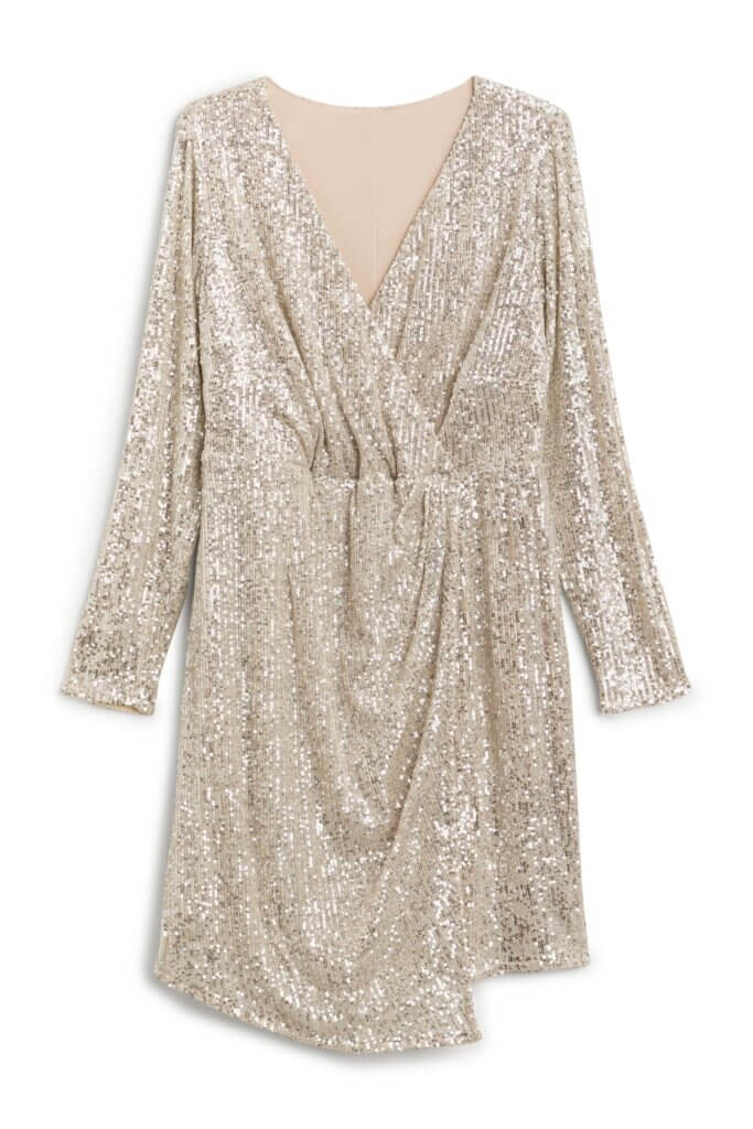Stitch Fix women’s long-sleeve gold sequin dress.