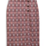 Stitch Fix women’s plaid wrap pencil skirt with three-button detail.
