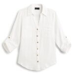 Stitch Fix women’s three-quarter sleeve white linen button-down top.