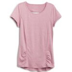 Stitch Fix women’s pink active T-shirt with back cutout and front ruching.
