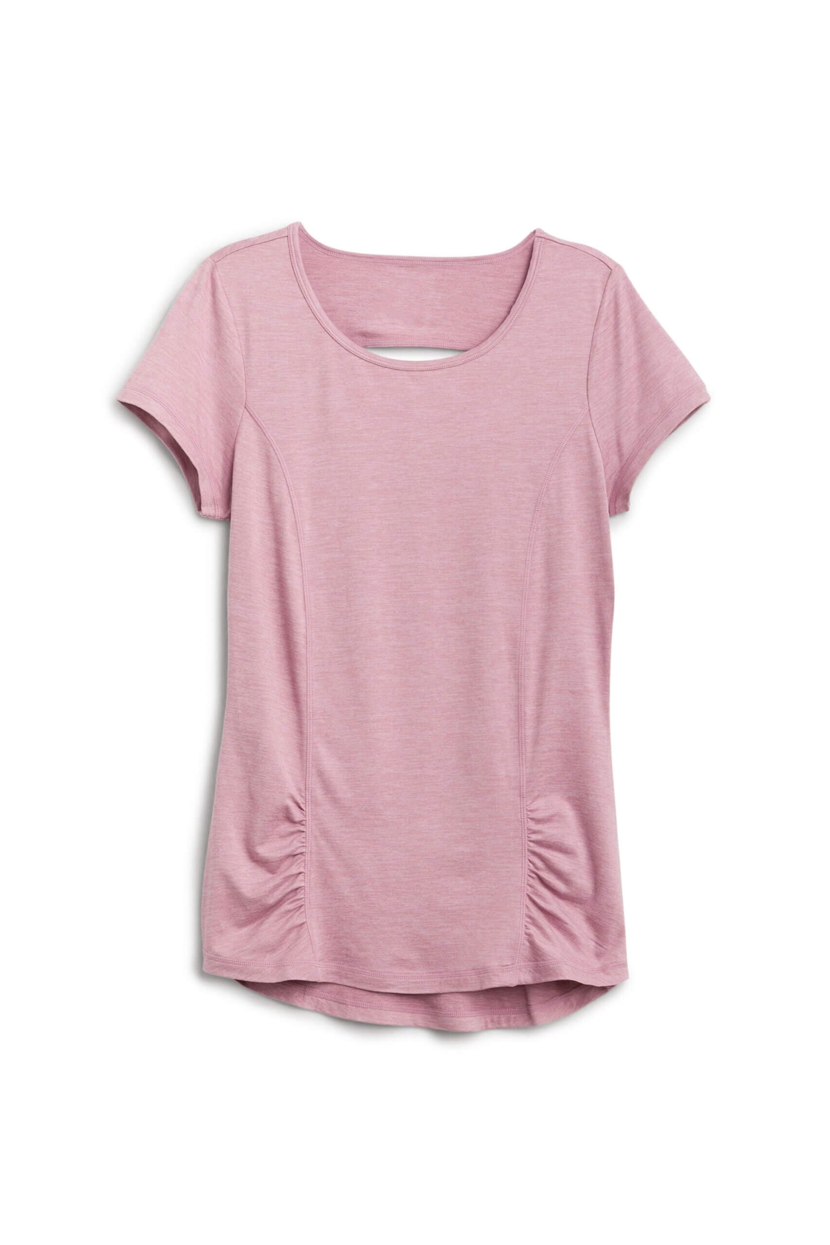 Stitch Fix women’s pink active T-shirt with back cutout and front ruching.