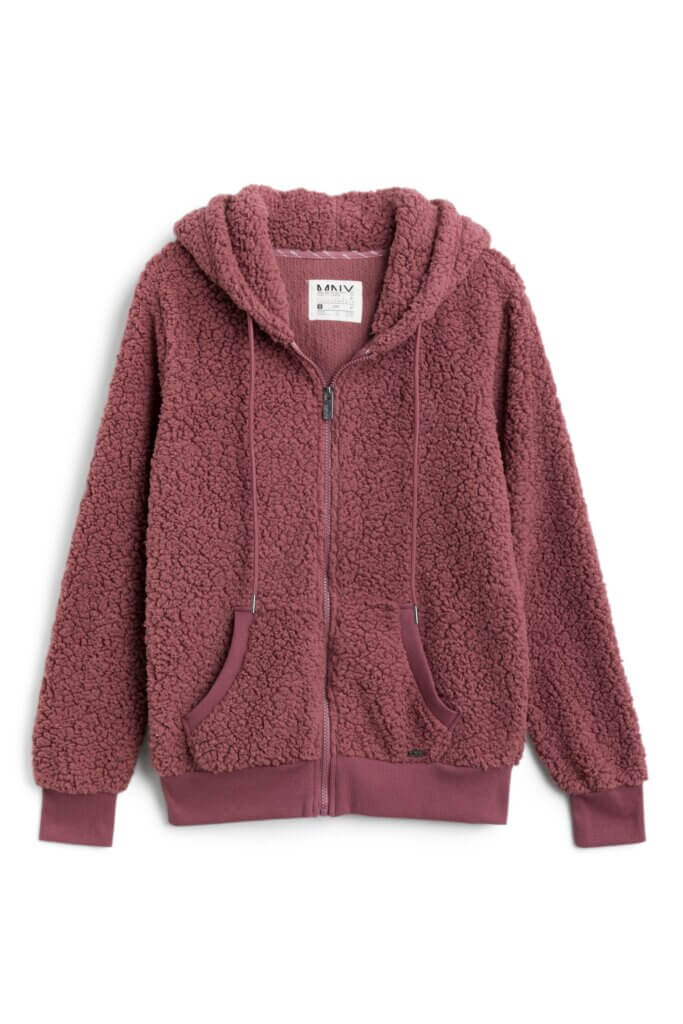 Stitch Fix women's mauve sherpa zip-up hoodie.