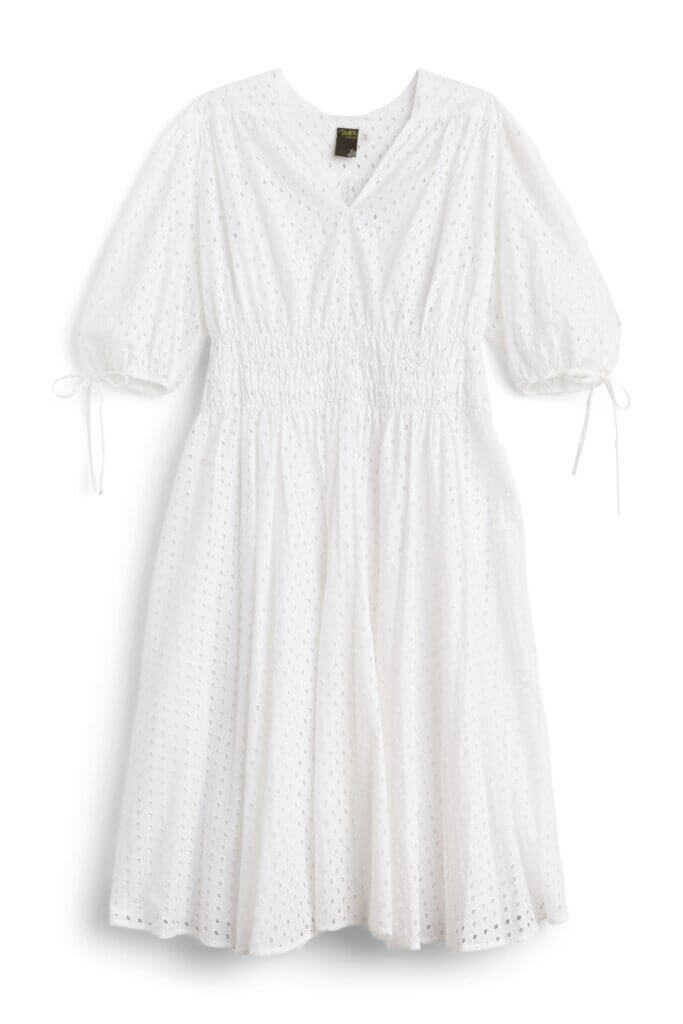 Stitch Fix women's garden party attire white eyelet midi dress.