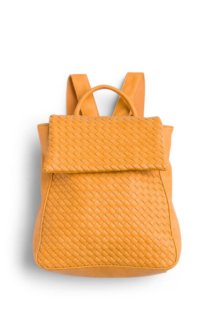 Stitch Fix women's mustard woven backpack-style purse.