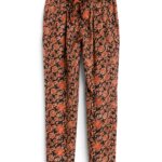 Stitch Fix women's black and coral floral print, paper bag pants.