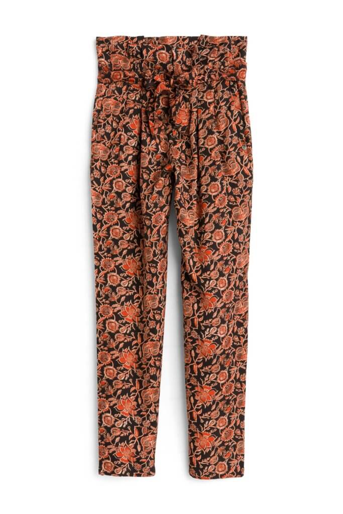 Stitch Fix women's black and coral floral print, paper bag pants.