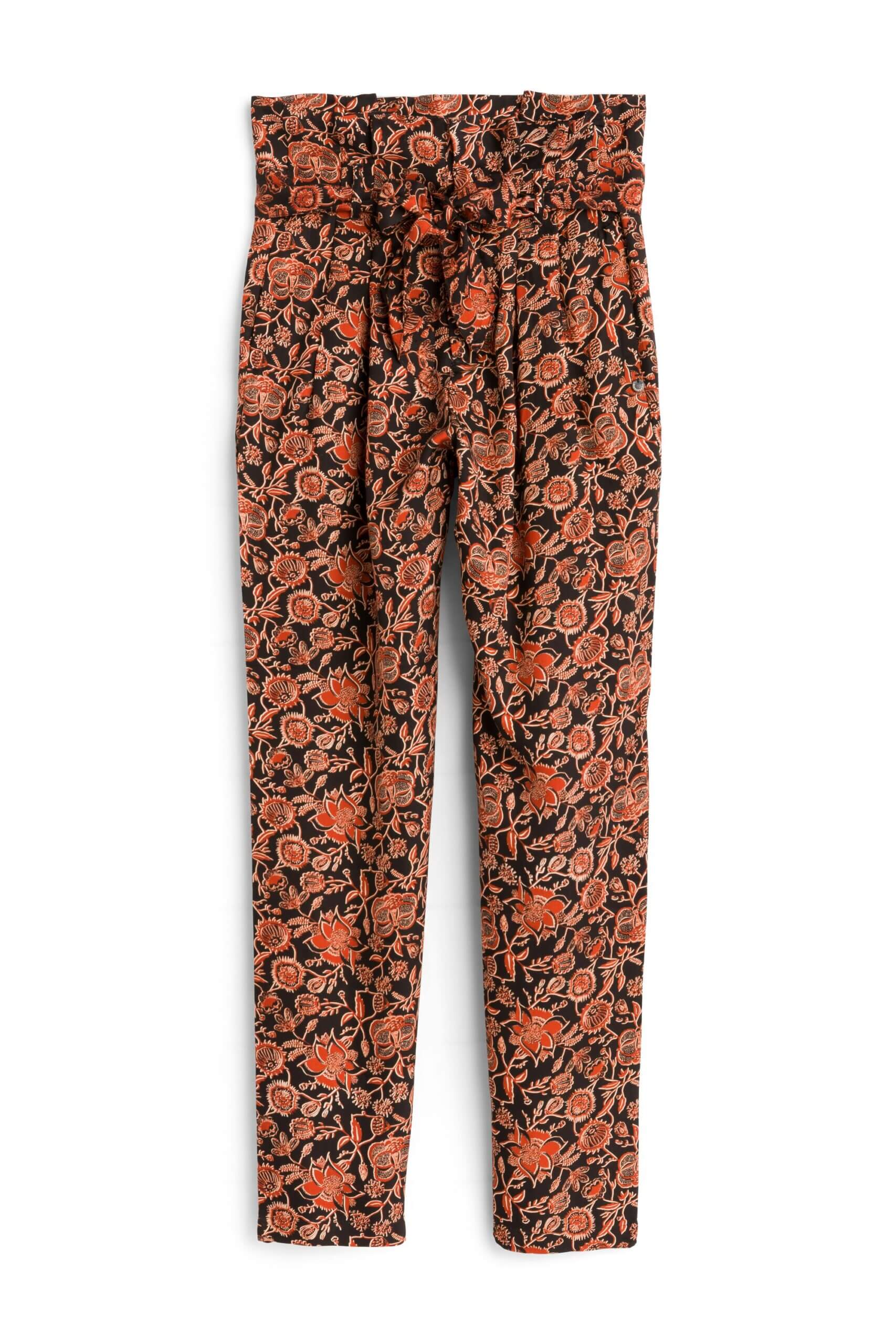 Stitch Fix women's black and coral floral print, paper bag pants.