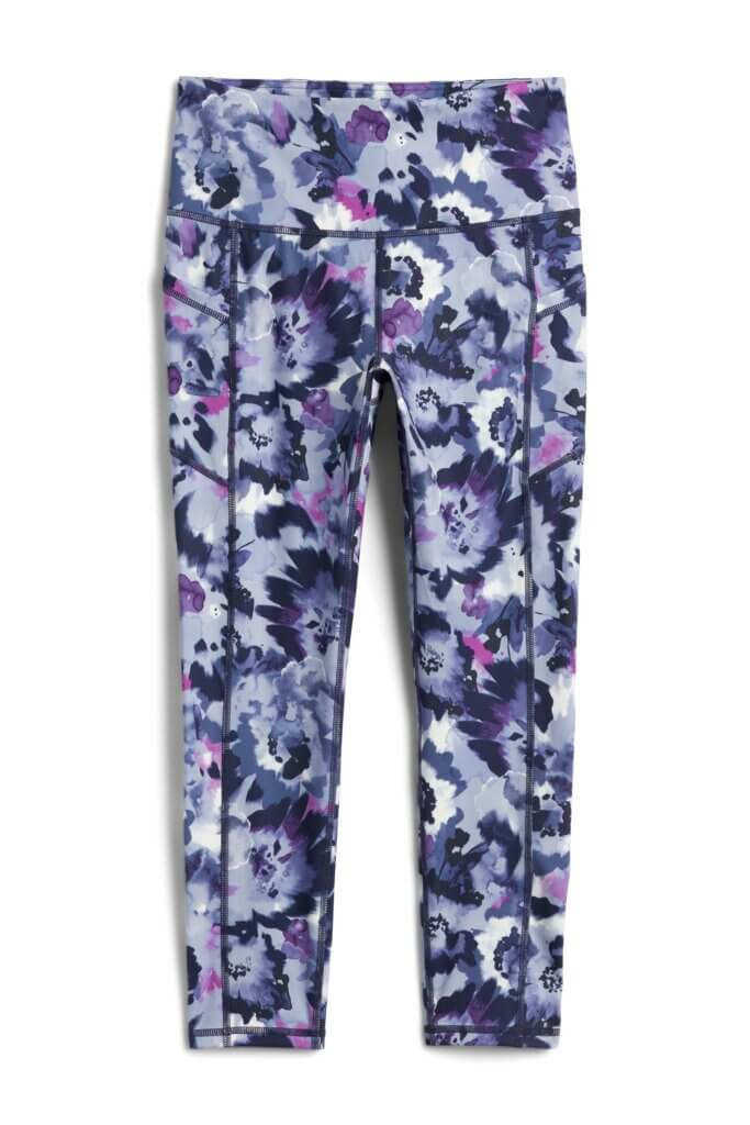 Stitch Fix women's purple, white and grey abstract print yoga leggings.