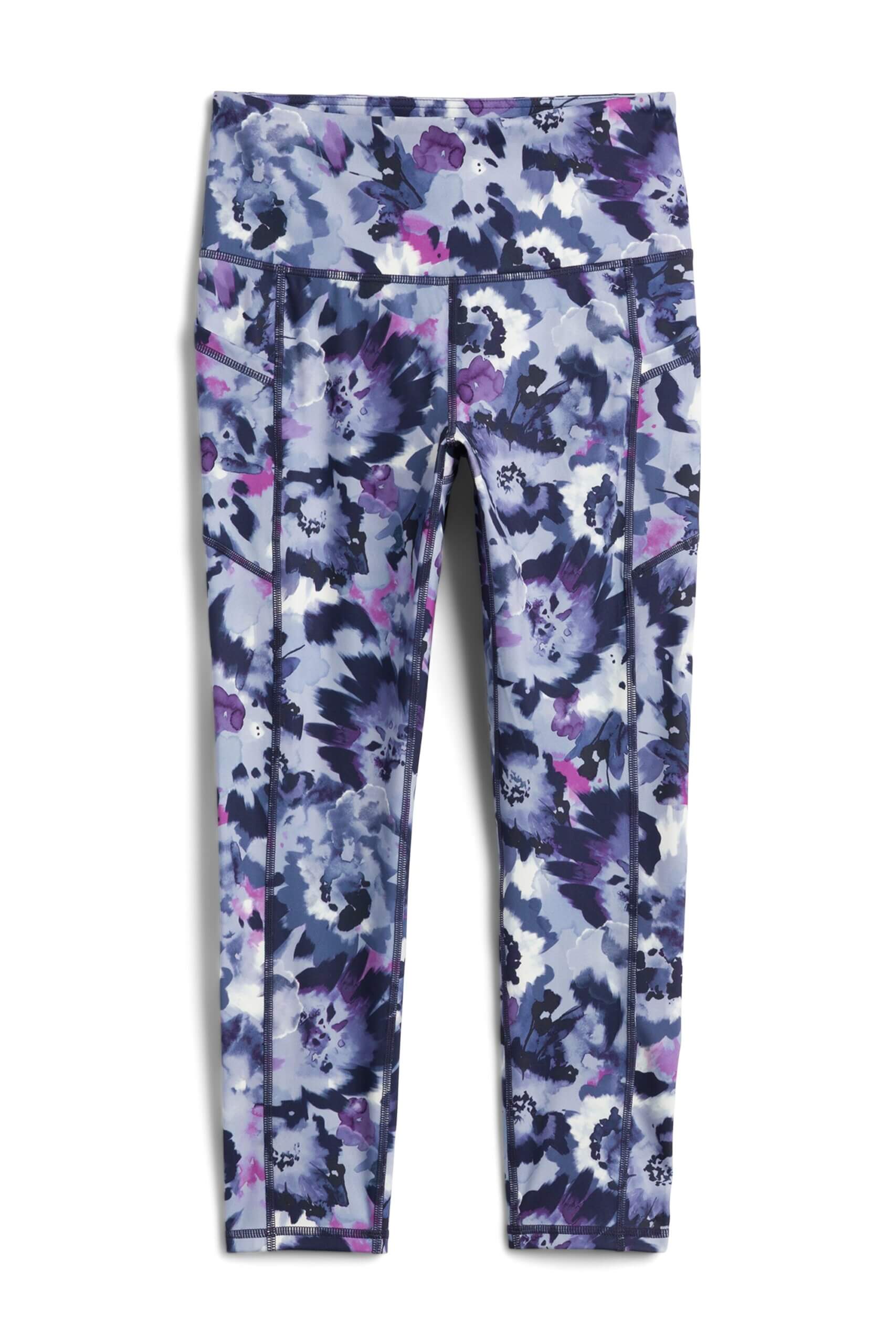 Stitch Fix women's purple, white and grey abstract print yoga leggings.