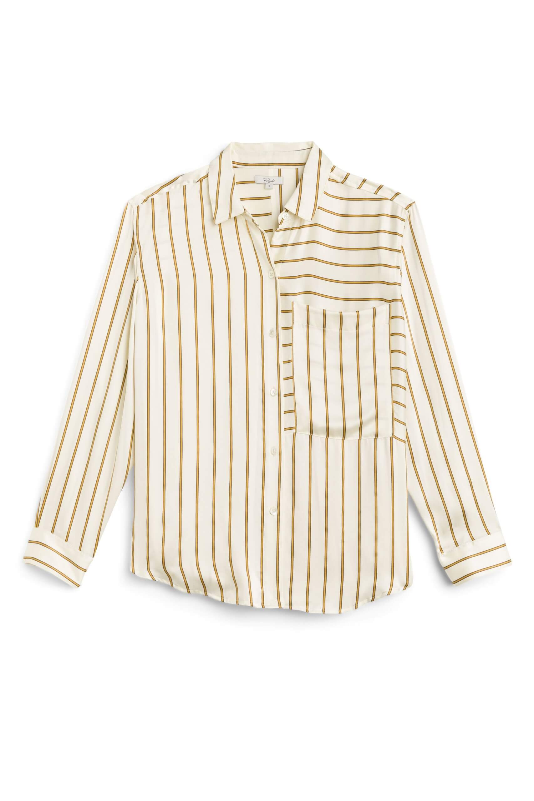 Stitch Fix women’s off-white yellow-striped button-down shirt.