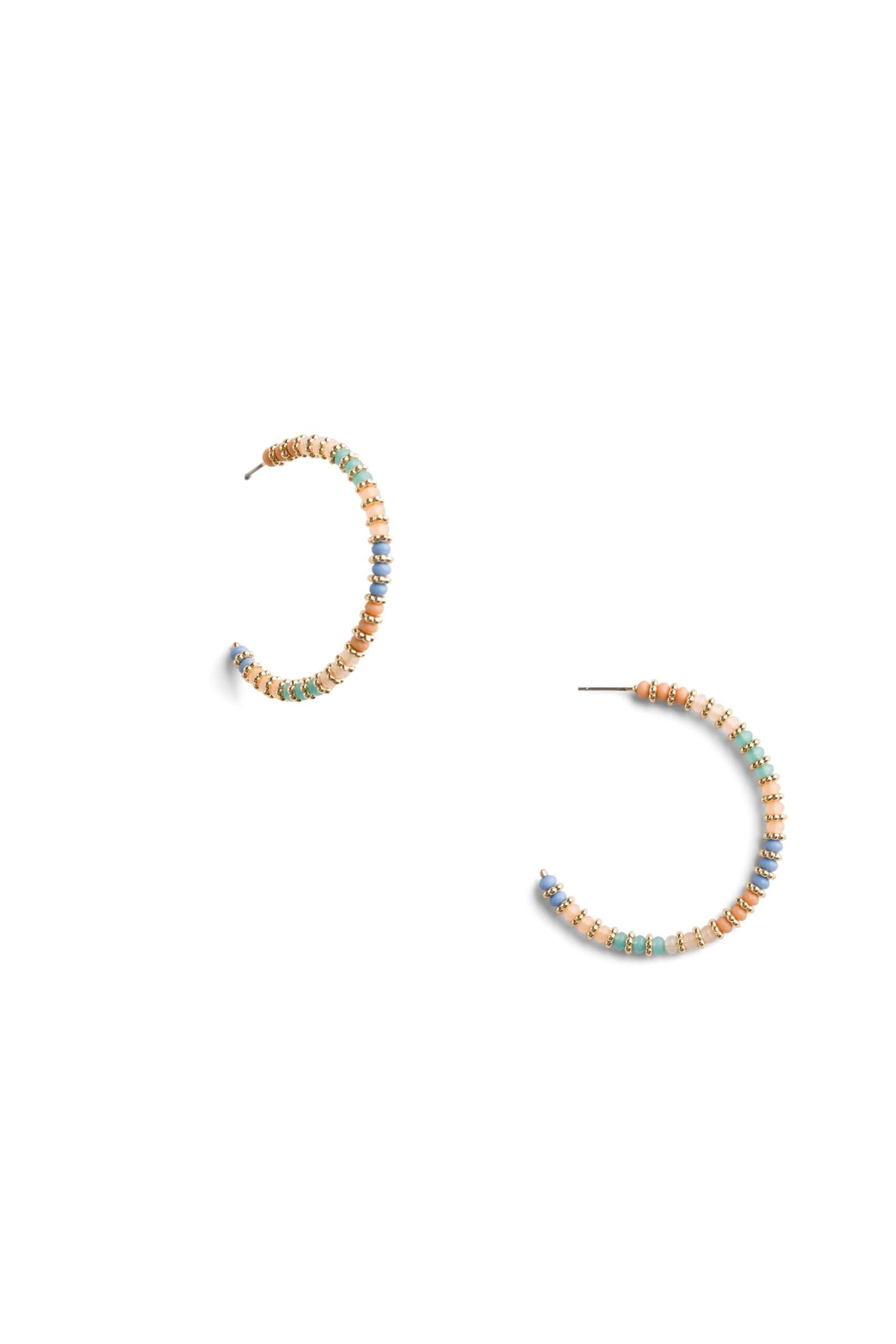 Stitch Fix women’s orange, pink, yellow, green and blue beaded half-hoop earrings.