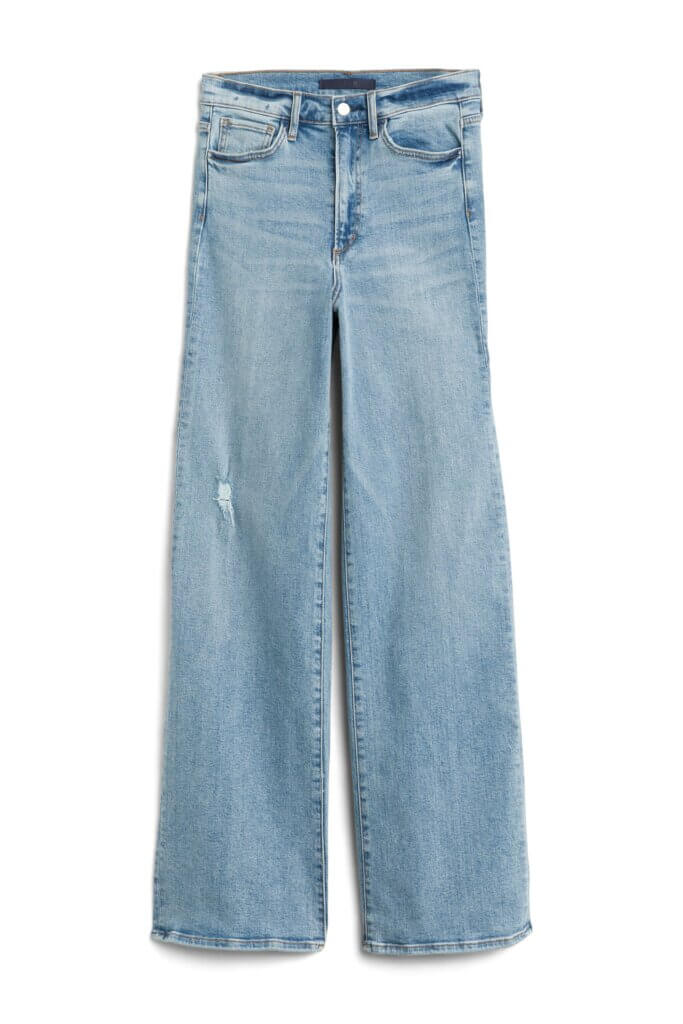 Stitch Fix women’s light blue distressed wide-leg jeans.