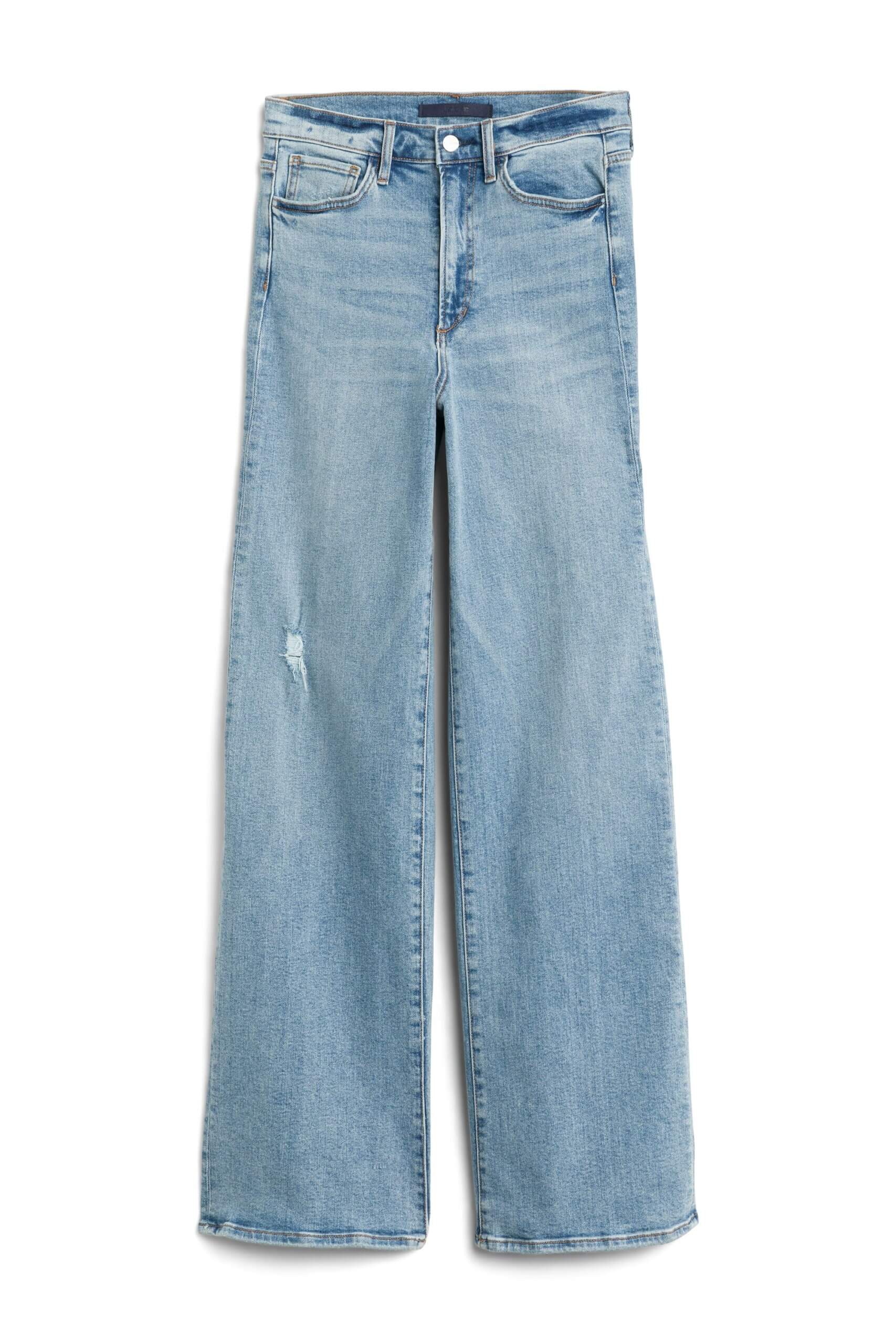 Stitch Fix women’s light blue distressed wide-leg jeans.
