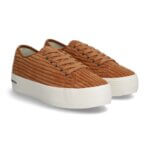 Stitch Fix women’s brown corduroy platform sneakers with white sole.