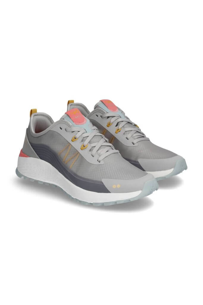 Stitch Fix women’s grey, white, light blue and pink sneakers.