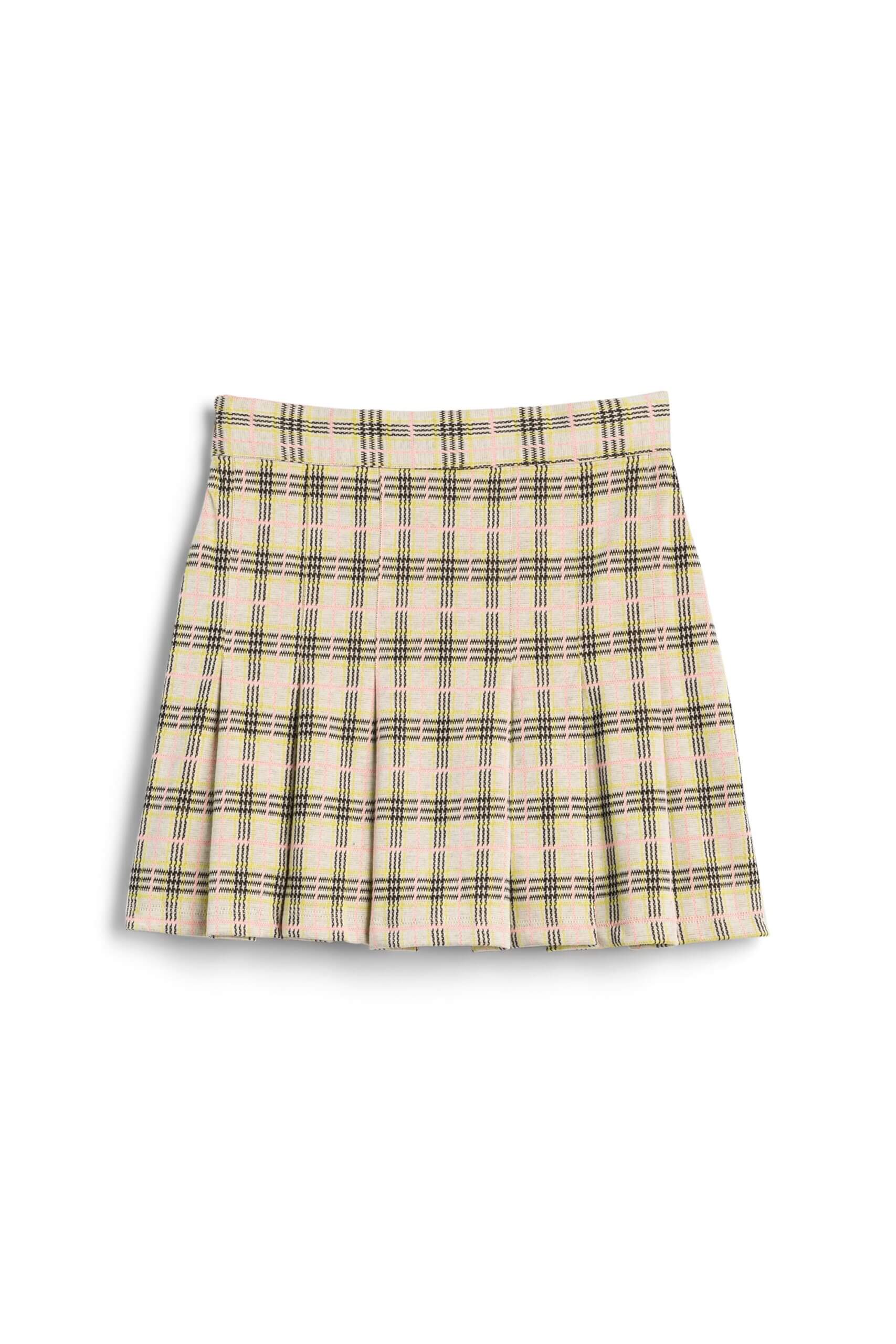 Stitch Fix women's beige plaid pleated skirt.