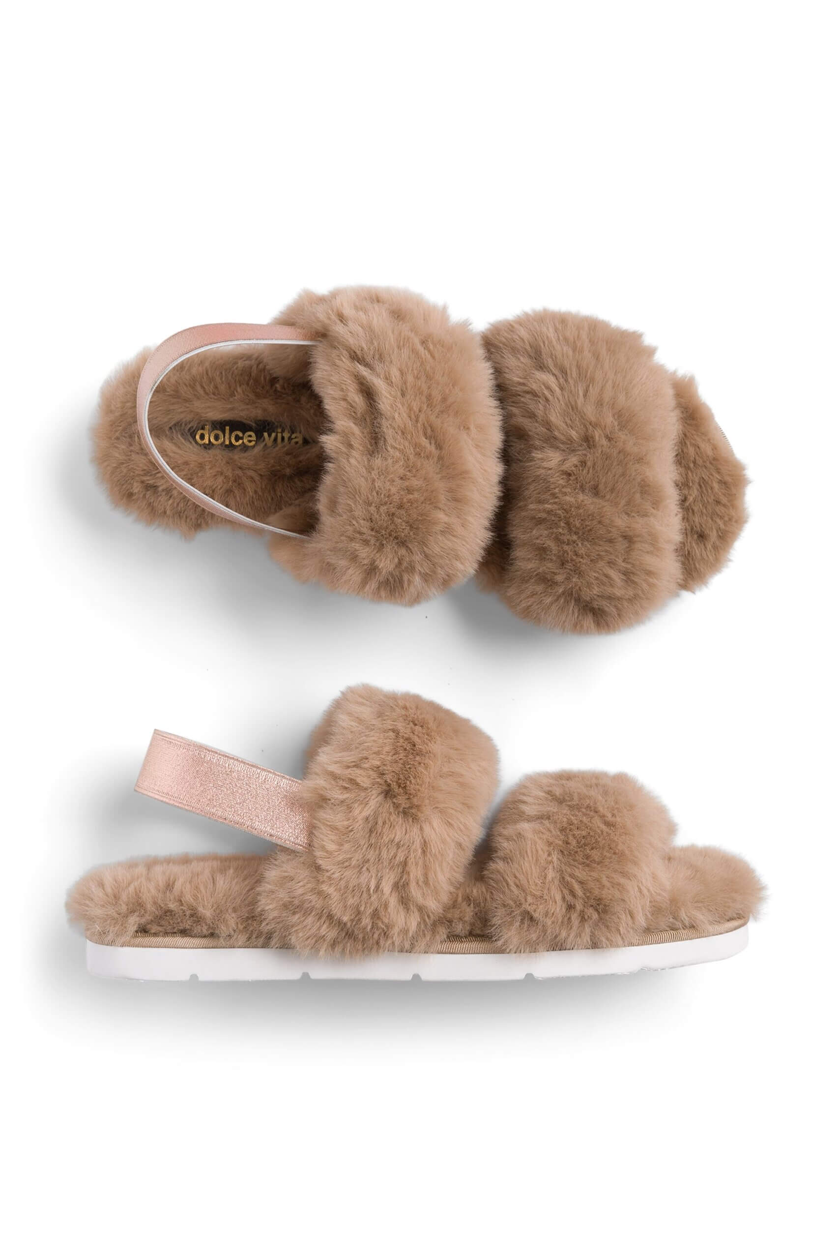 Stitch Fix women's tan fuzzy slippers.