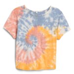 Stitch Fix women’s blue, pink, yellow and white tie-dye T-shirt.