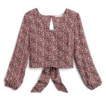 Stitch Fix women's red and black floral print, tie-back top.