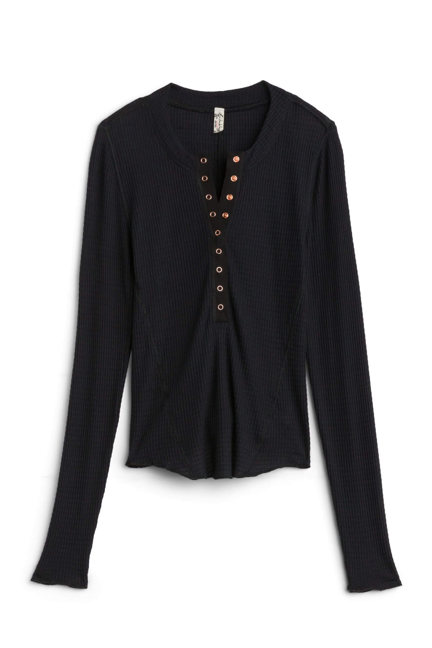 Stitch Fix women’s black long-sleeved thermal henley.