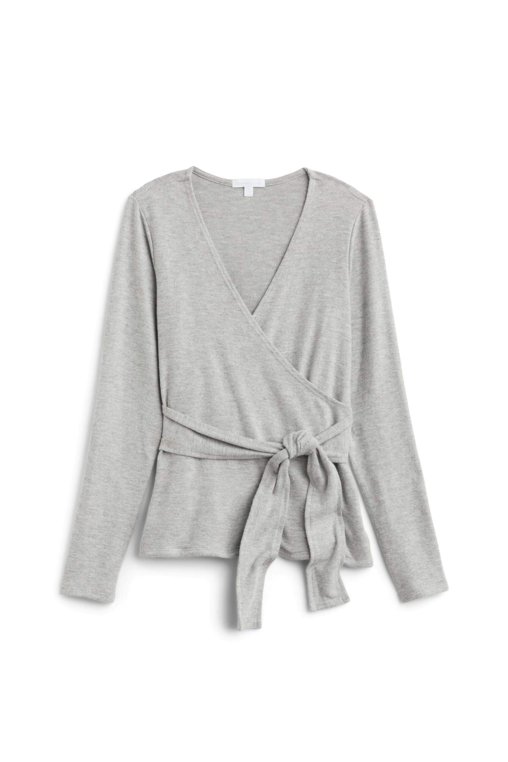 Stitch Fix women's grey wrap front sweater.