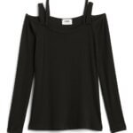 Stitch Fix women's black cold shoulder, long sleeve shirt.