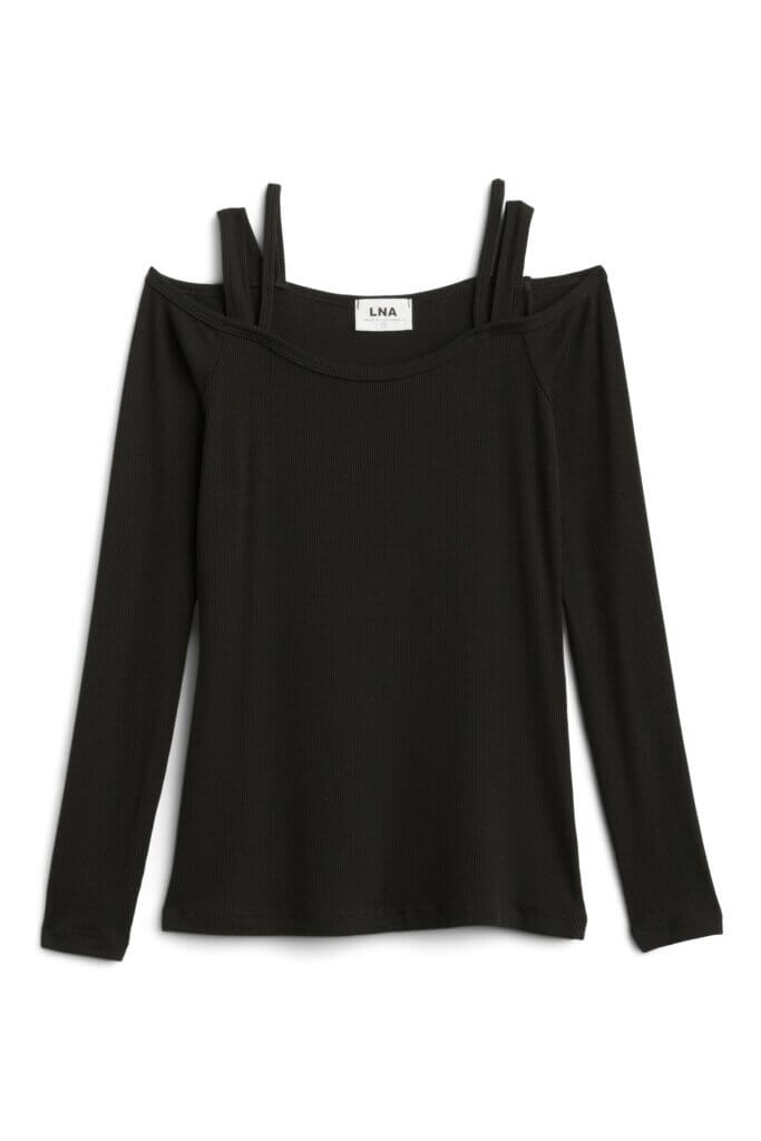 Stitch Fix women's black cold shoulder, long sleeve shirt.