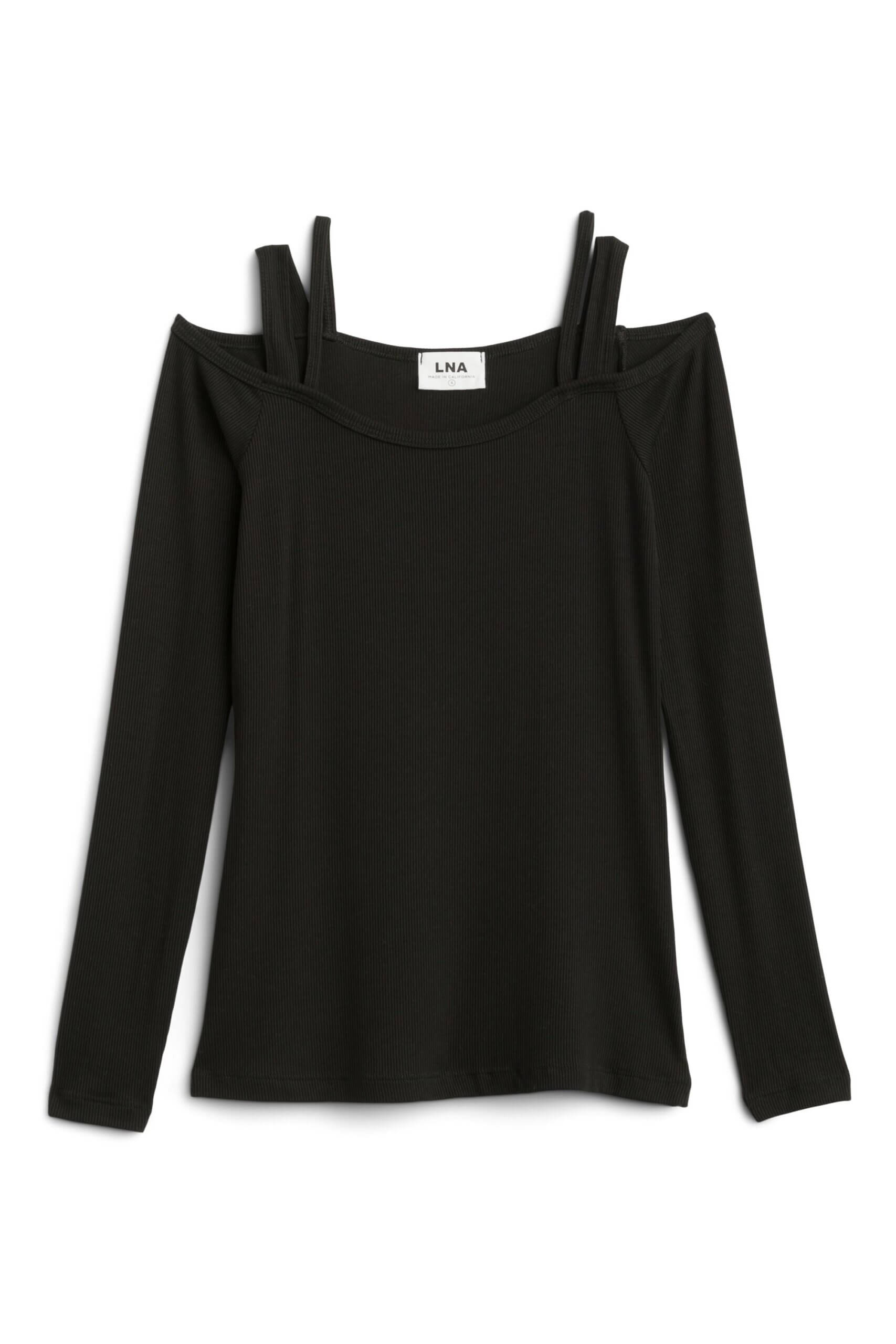 Stitch Fix women's black cold shoulder, long sleeve shirt.
