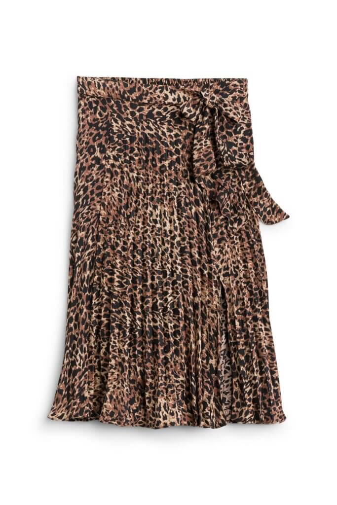 Stitch Fix women's pleated leopard print midi skirt.