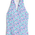 Stitch Fix women's sleeveless pink and blue floral collared blouse.