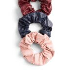 Stitch Fix women’s set of three burgundy, navy and pink leather scrunchies.