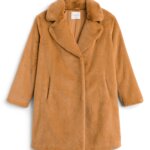 Stitch Fix women's fuzzy camel coat.