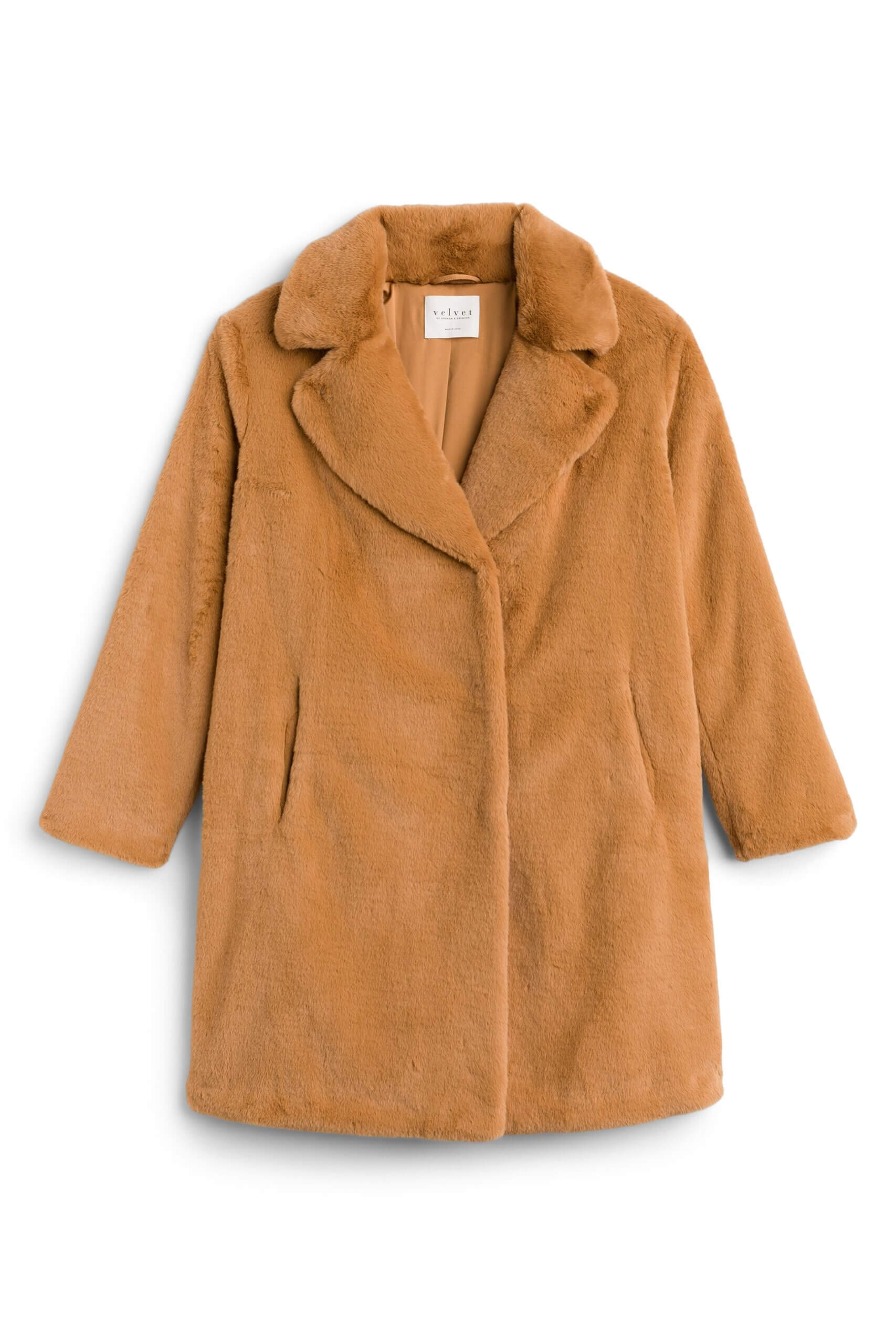Stitch Fix women's fuzzy camel coat.