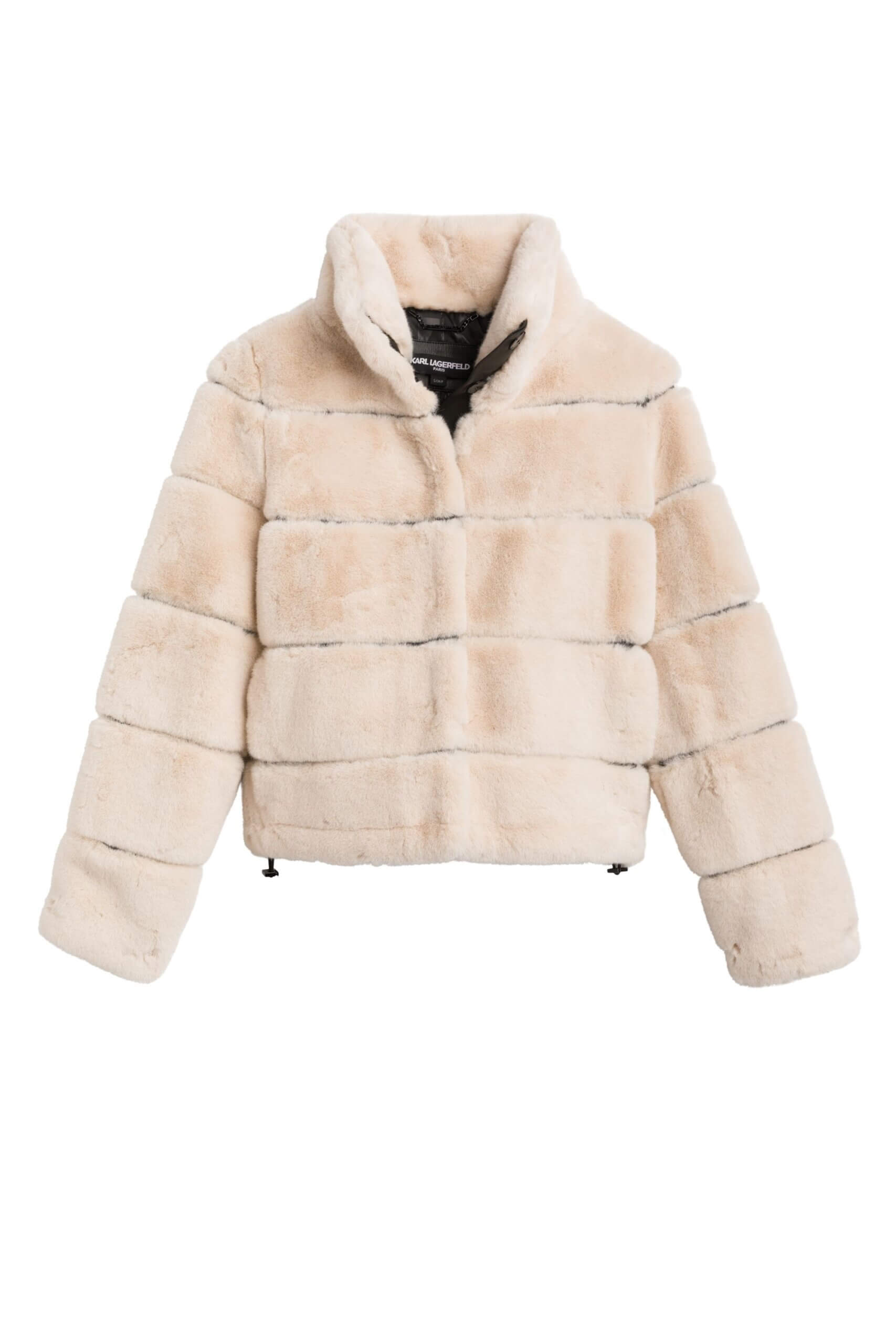 Stitch Fix women's edgy glam style beige faux-fur jacket.