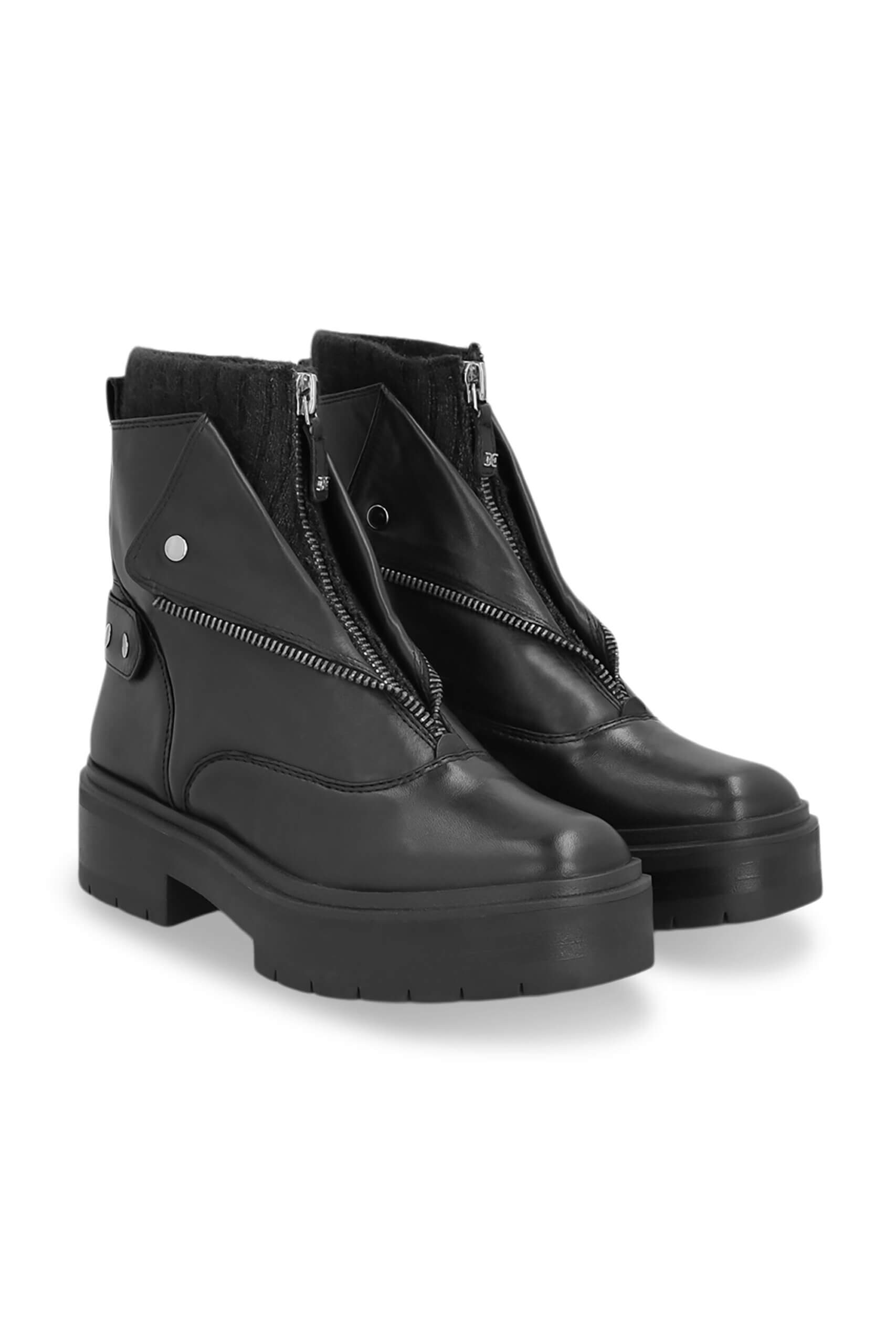 Stitch Fix women's edgy style black combat boots with zipper detailing.