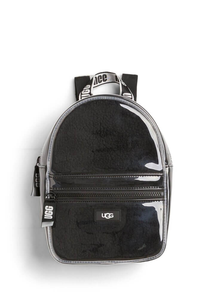 Stitch Fix women's black glossy mini backpack.