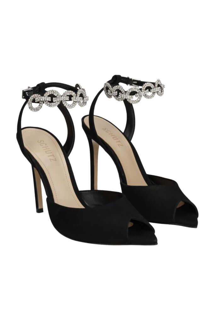 Stitch Fix women's black heels with chain detailing on ankle strap.