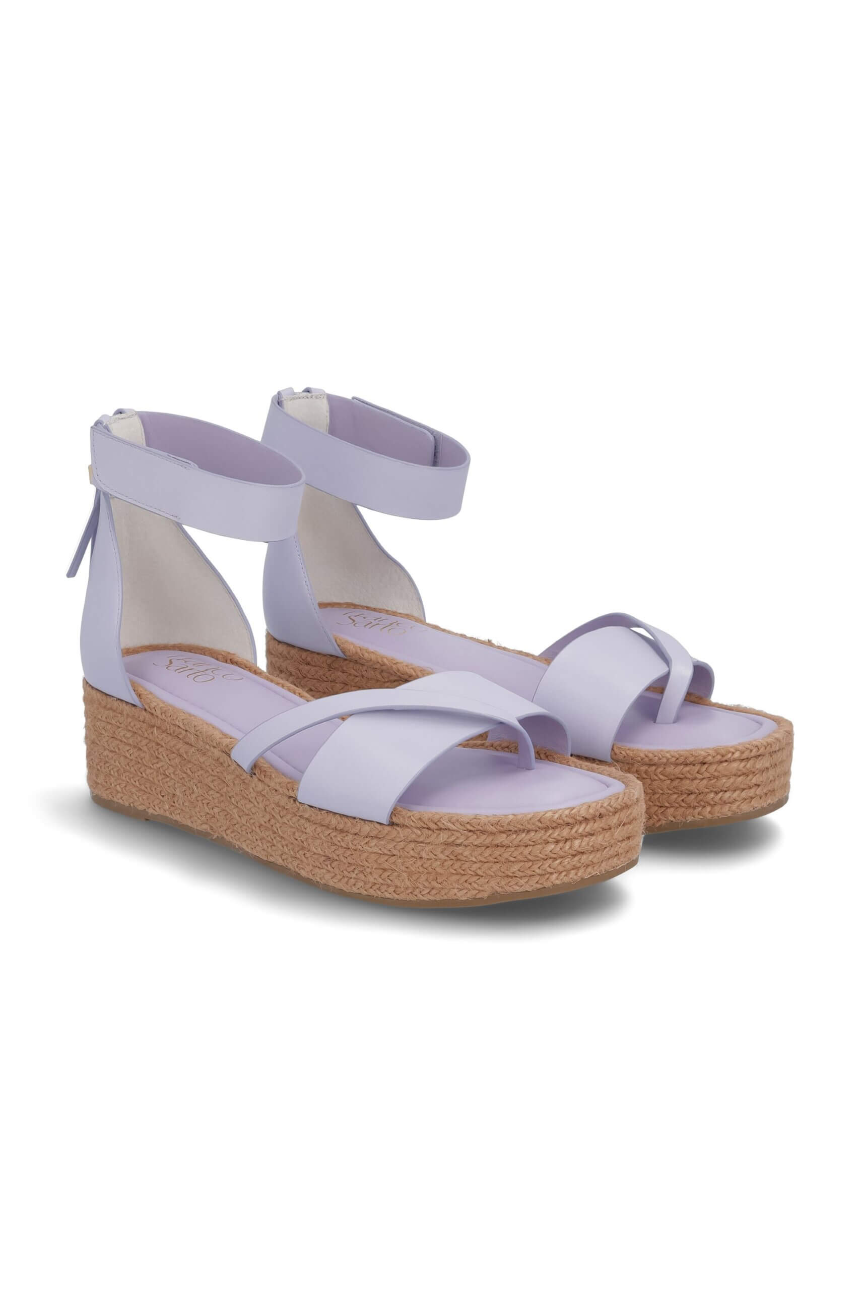 Stitch Fix women’s lilac with rattan platform sandals.