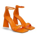 Stitch Fix women’s orange triangle block heel ankle strap sandals.