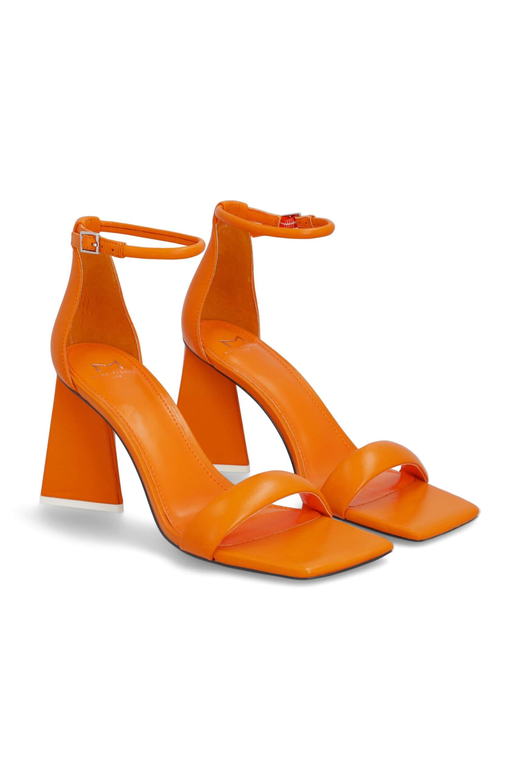 Stitch Fix women’s orange triangle block heel ankle strap sandals.