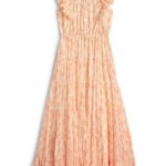 Stitch Fix women’s printed sleeveless maxi dress with ruffle and open back detail.