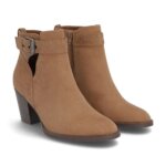 Stitch Fix women’s light brown suede Americana studded booties with heel.