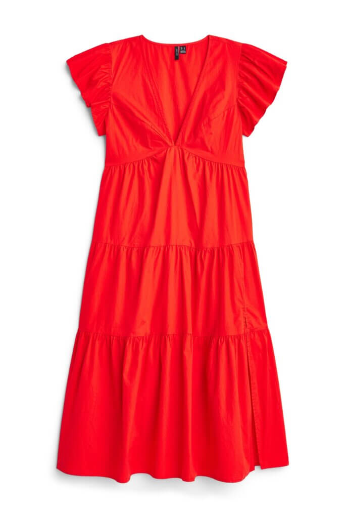 Stitch Fix women’s red short-sleeve tiered dress.