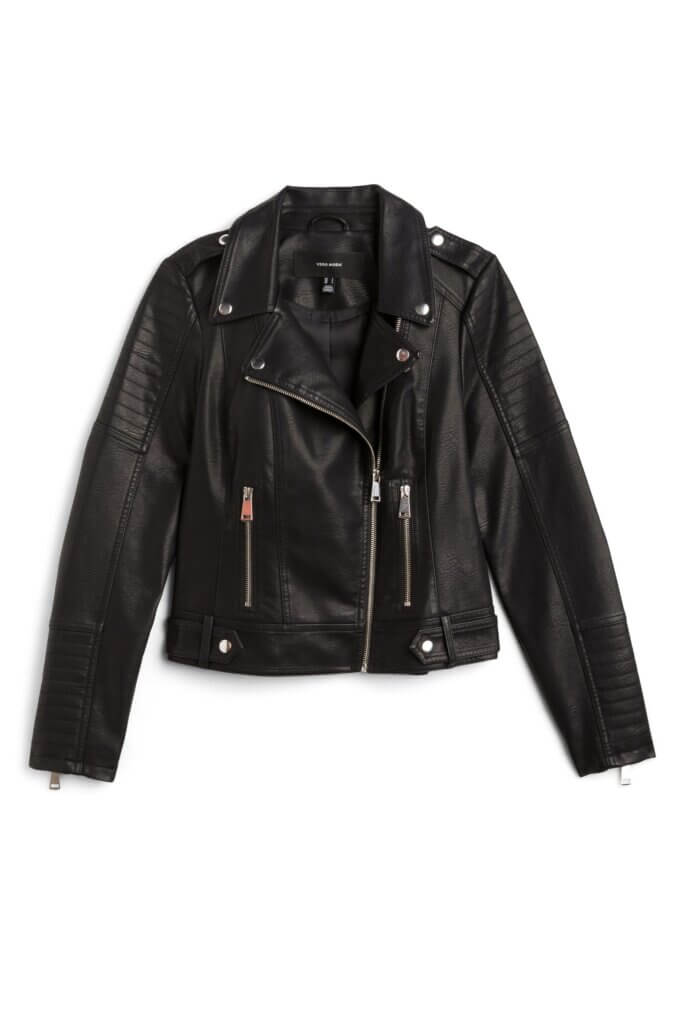 Stitch Fix women’s black moto jacket with silver hardware details.