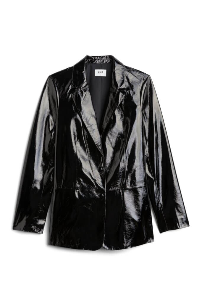 Stitch Fix women’s black faux leather blazer jacket.