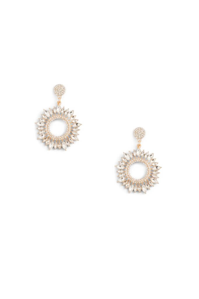 Stitch Fix women’s gold sun-shaped drop earrings with crystal details.
