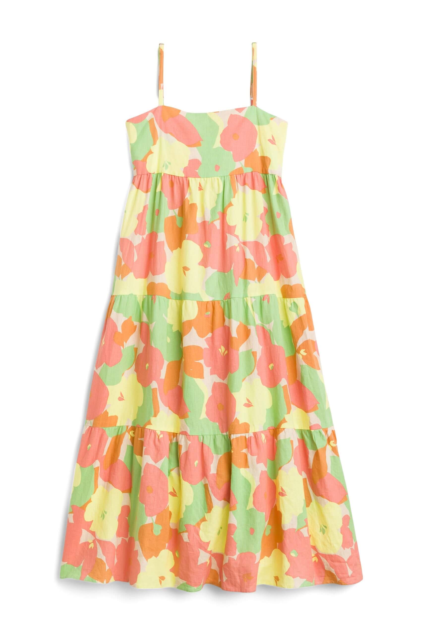Stitch Fix women’s pink, orange, yellow and green abstract floral nap dress.