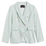 Stitch Fix women's light blue plaid blazer.